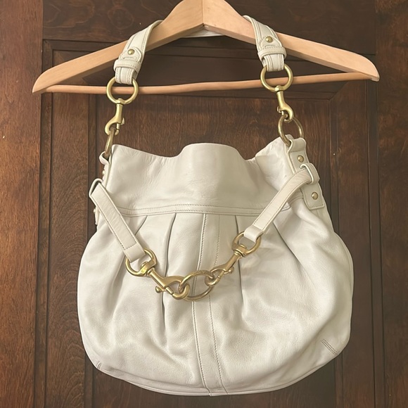 Coach Handbags - COACH white leather bag with gold hardware.